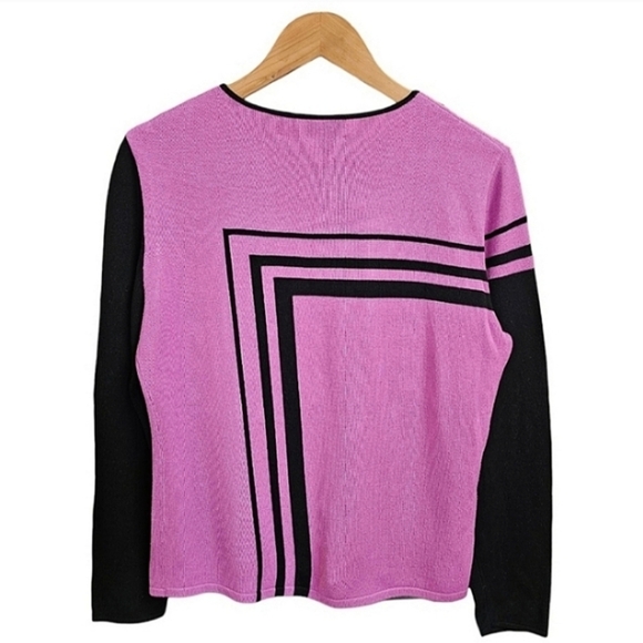 Carlisle Colorblock Ponte Knit Sweater Sz Large Womens Pink Black Stretch Office - Picture 4 of 9